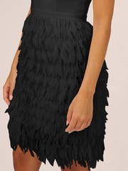 Aidan by Adrianna Papell Chiffon Feather Cocktail Black Dress - Image 6 of 6