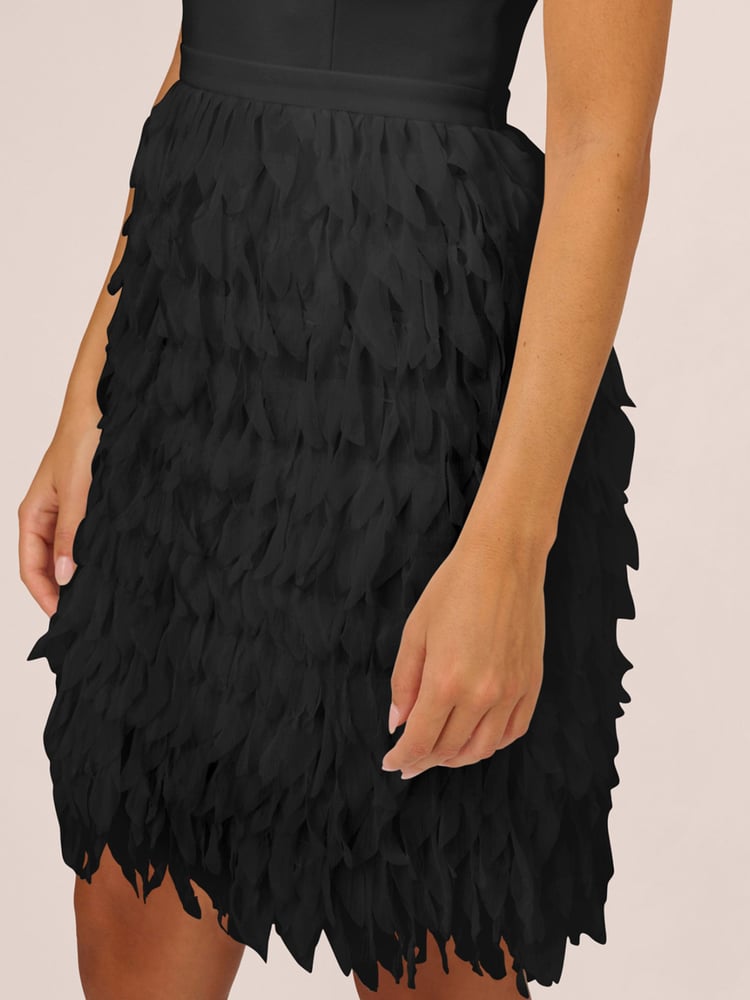 Aidan by Adrianna Papell Chiffon Feather Cocktail Black Dress - Image 6 of 6