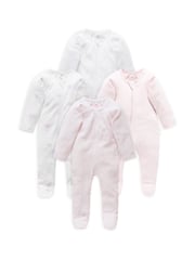 Purebaby Pink Zip 100% Cotton Sleepsuits 4 Pack - Image 1 of 2
