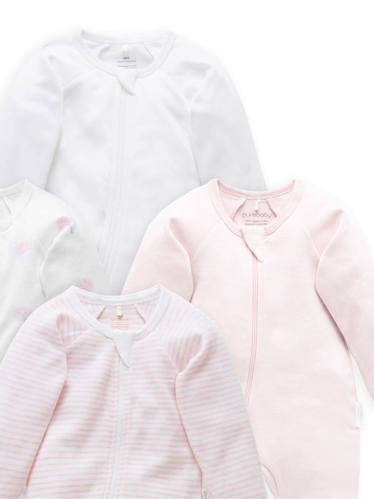 Purebaby Pink Zip 100% Cotton Sleepsuits 4 Pack - Image 2 of 2