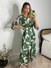 Style Cheat Green Daphne Belted Shirt Midaxi Dress - Image 1 of 5