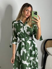 Style Cheat Green Daphne Belted Shirt Midaxi Dress - Image 5 of 5