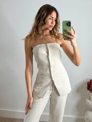 Style Cheat Natural Lyra Bandeau Blazer Style Corset Top - Image 1 of 5
