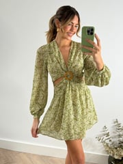 Style Cheat Green Tasha Mini O Ring Floral Summer Mini Dress - Image 1 of 4