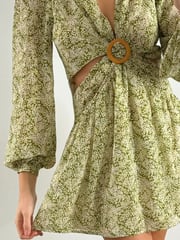 Style Cheat Green Tasha Mini O Ring Floral Summer Mini Dress - Image 4 of 4