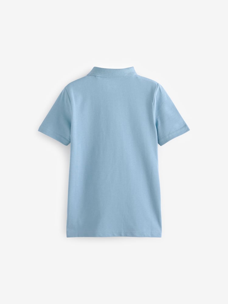 Blue Regular Fit Cotton School Short Sleeve 100% Cotton Polo Shirts 2 Pack (3-16yrs) - Image 2 of 3