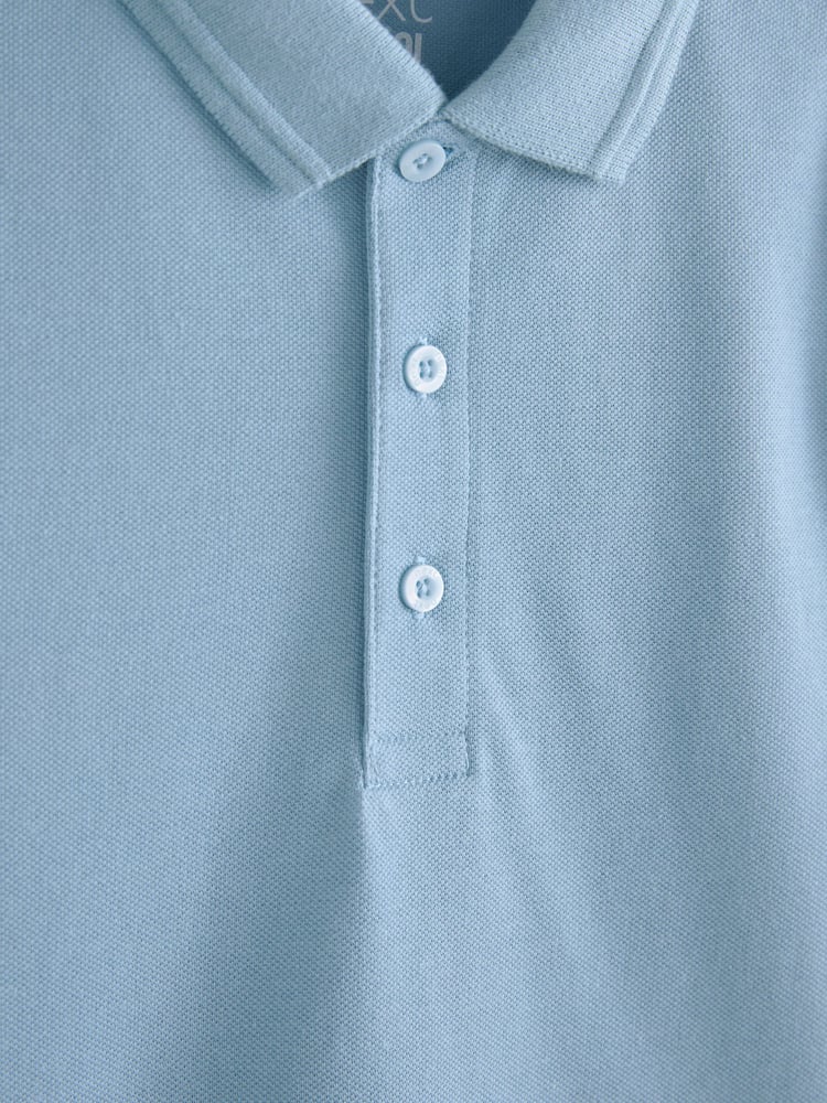 Blue Regular Fit Cotton School Short Sleeve 100% Cotton Polo Shirts 2 Pack (3-16yrs) - Image 3 of 3