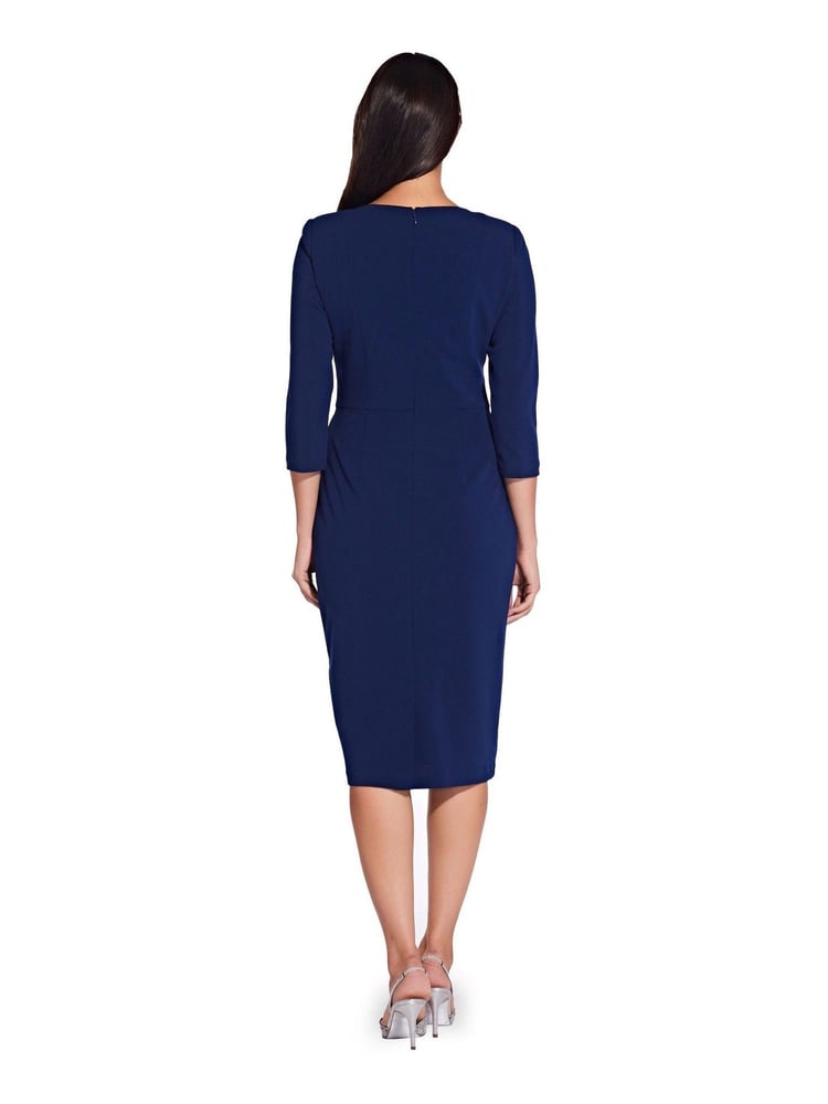 Adrianna Papell Blue Knit Crepe Tie Waist Sheath Dress - Image 2 of 5