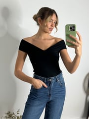 Style Cheat Black Ely Bardot Top - Image 1 of 4