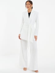Quiz White Woven Tailored Blazer with White Fringe Tie Belt - Image 1 of 4