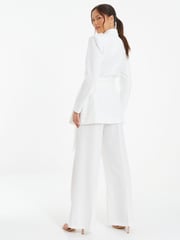 Quiz White Woven Tailored Blazer with White Fringe Tie Belt - Image 2 of 4