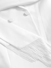 Quiz White Woven Tailored Blazer with White Fringe Tie Belt - Image 4 of 4