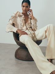 Reiss Blush Kiani Atelier Silk Ruffle Blouse - Image 1 of 6