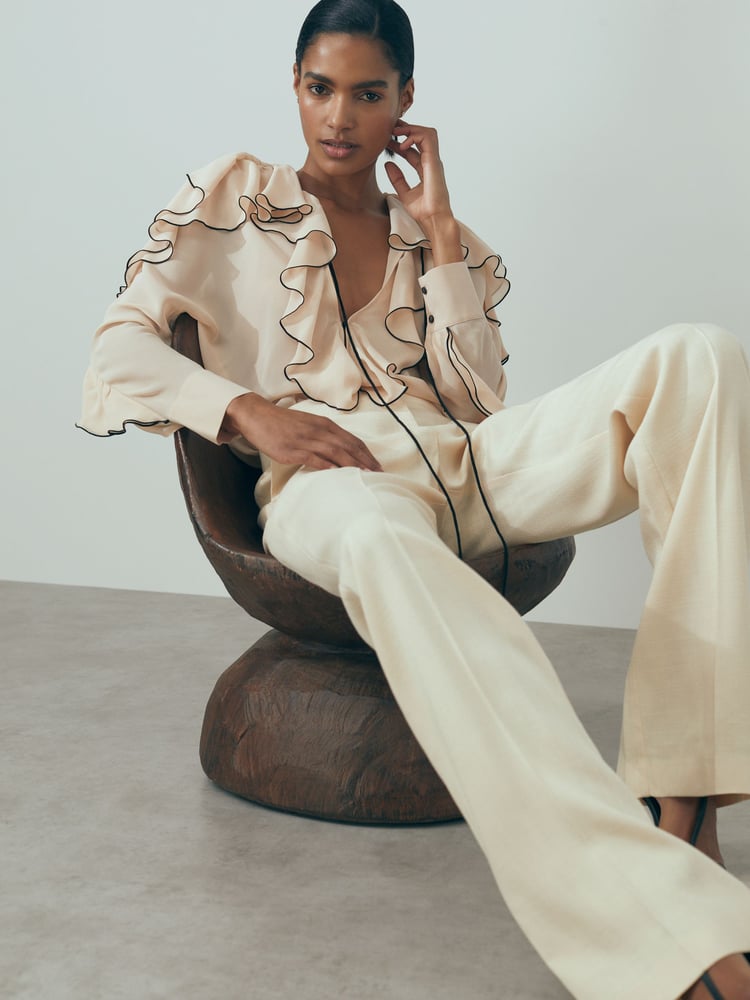 Reiss Blush Kiani Atelier Silk Ruffle Blouse - Image 1 of 6