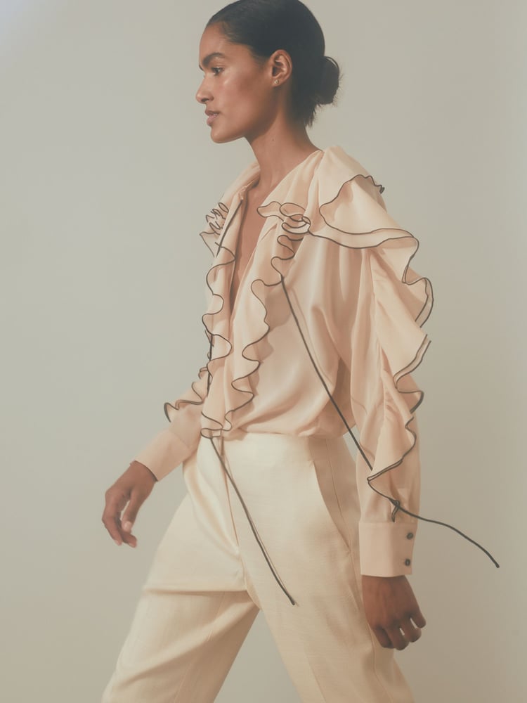 Reiss Blush Kiani Atelier Silk Ruffle Blouse - Image 2 of 6