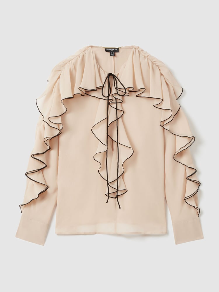 Reiss Blush Kiani Atelier Silk Ruffle Blouse - Image 6 of 6