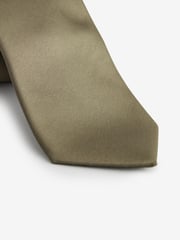 Olive Green Satin Tie And Pocket Square Set - Image 2 of 5