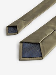 Olive Green Satin Tie And Pocket Square Set - Image 3 of 5