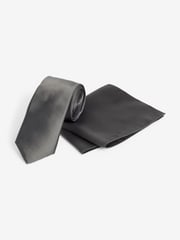 Charcoal Grey Satin Tie And Pocket Square Set - Image 1 of 5