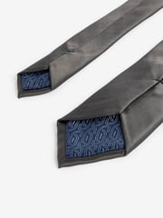 Charcoal Grey Satin Tie And Pocket Square Set - Image 3 of 5