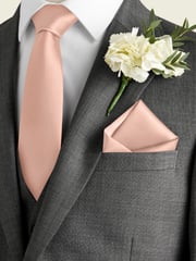 Peach Pink Silk Tie And Pocket Square Set - Image 1 of 6