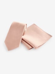 Peach Pink Silk Tie And Pocket Square Set - Image 2 of 6