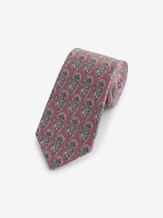 Damson Pink Block Print Linen Design Tie - Image 1 of 3