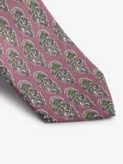 Damson Pink Block Print Linen Design Tie - Image 2 of 3