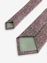 Damson Pink Block Print Linen Design Tie - Image 3 of 3