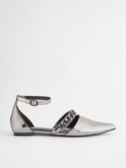 Pewter Silver Forever Comfort® Point Toe Chain Trim Flats - Image 2 of 6