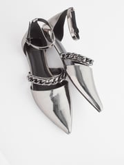 Pewter Silver Forever Comfort® Point Toe Chain Trim Flats - Image 3 of 6