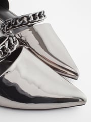 Pewter Silver Forever Comfort® Point Toe Chain Trim Flats - Image 4 of 6