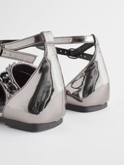 Pewter Silver Forever Comfort® Point Toe Chain Trim Flats - Image 5 of 6