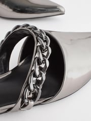 Pewter Silver Forever Comfort® Point Toe Chain Trim Flats - Image 6 of 6