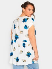 Yours Curve Blue Ruched V-Neck Blouse - Image 3 of 4