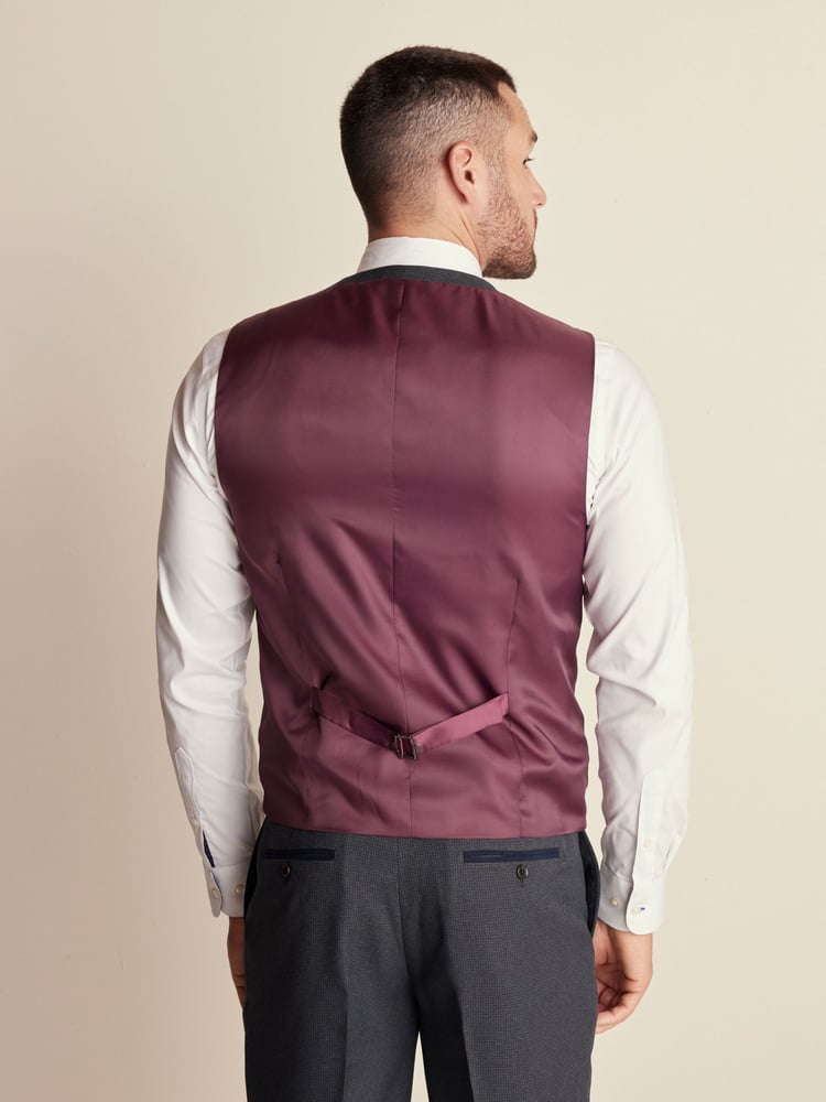 Navy Blue Regular Fit Trimmed Textured Suit Waistcoat - Image 2 of 9