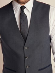 Navy Blue Regular Fit Trimmed Textured Suit Waistcoat - Image 4 of 9