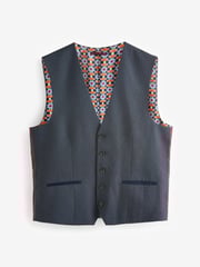 Navy Blue Regular Fit Trimmed Textured Suit Waistcoat - Image 5 of 9