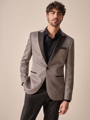 Charcoal Grey Slim Fit Satin Jacquard Blazer - Image 1 of 11