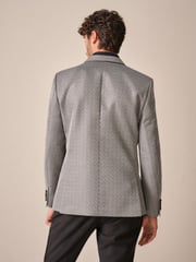Charcoal Grey Slim Fit Satin Jacquard Blazer - Image 4 of 11