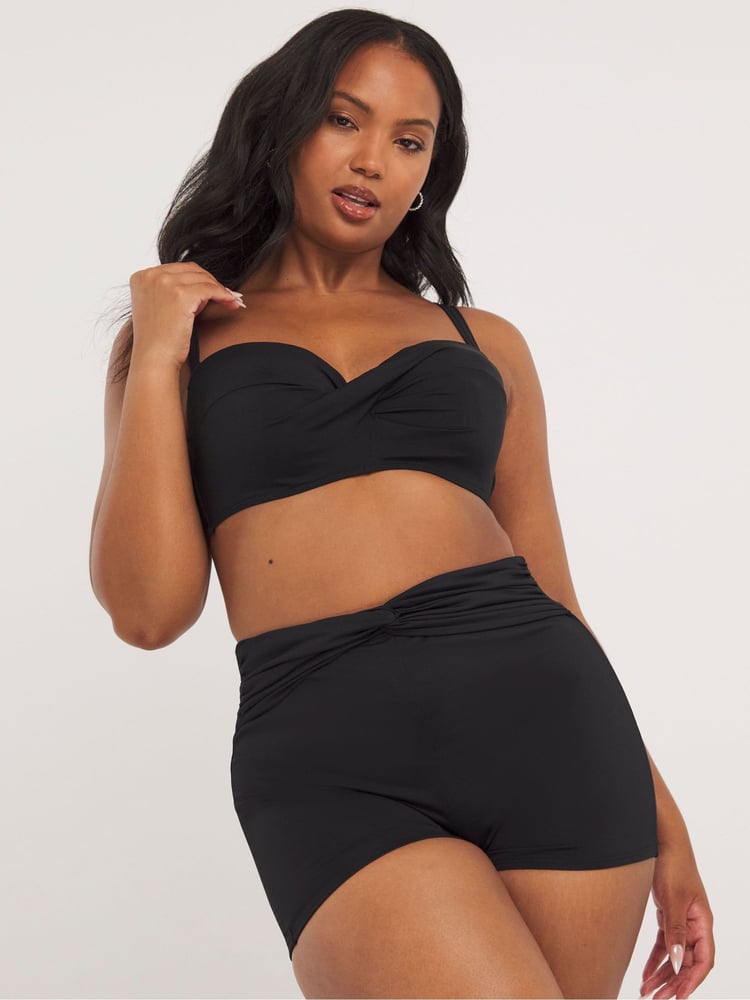 Simply Be Black Magisculpt Twist Front Bikini Shorts - Image 1 of 4