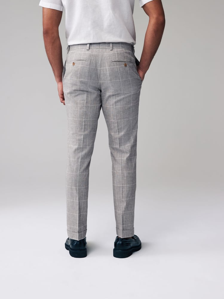 Grey Slim Fit Check Linen Suit: Trousers - Image 3 of 3