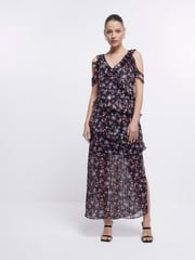 River Island Black Midi Ruffle Dress - Image 1 of 4