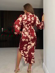Girl In Mind Red Elsa Long Sleeve Wrap Asymmetric Dress - Image 2 of 3