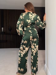 Girl In Mind Green Daisy Wrap Front Jumpsuit - Image 2 of 4