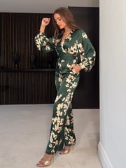 Girl In Mind Green Daisy Wrap Front Jumpsuit - Image 3 of 4