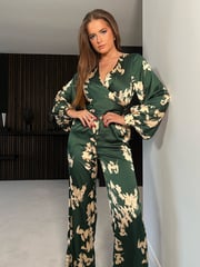 Girl In Mind Green Daisy Wrap Front Jumpsuit - Image 4 of 4