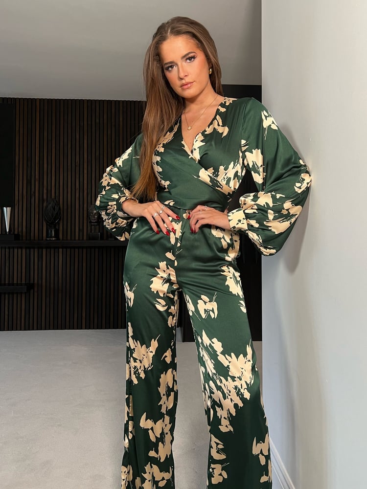 Girl In Mind Green Daisy Wrap Front Jumpsuit - Image 4 of 4