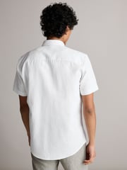 White Regular Fit Trimmed Linen Blend Short Sleeve Shirt - Image 3 of 8
