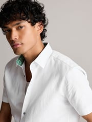 White Regular Fit Trimmed Linen Blend Short Sleeve Shirt - Image 4 of 8